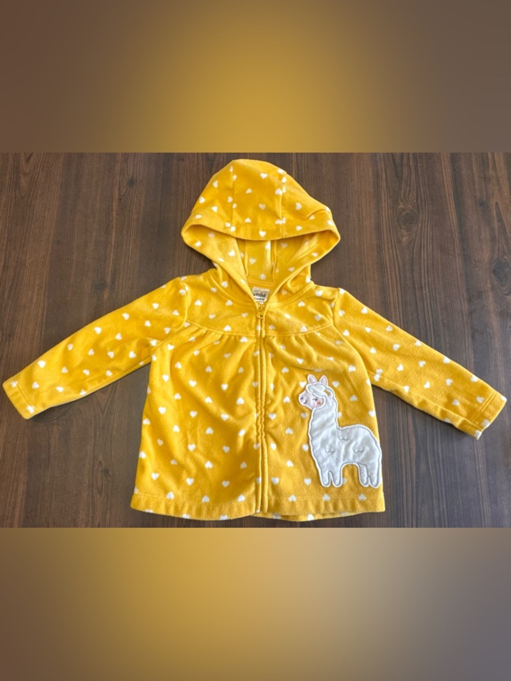 Carter's Yellow Hooded Fleece Jacket with White Hearts